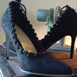Black faux suede heels, Size 10